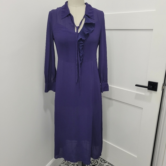 Ted Baker London Dresses & Skirts - Ted Baker London Women's Asymmetric Ruffle Navy Midi Skirt Dress Size 0